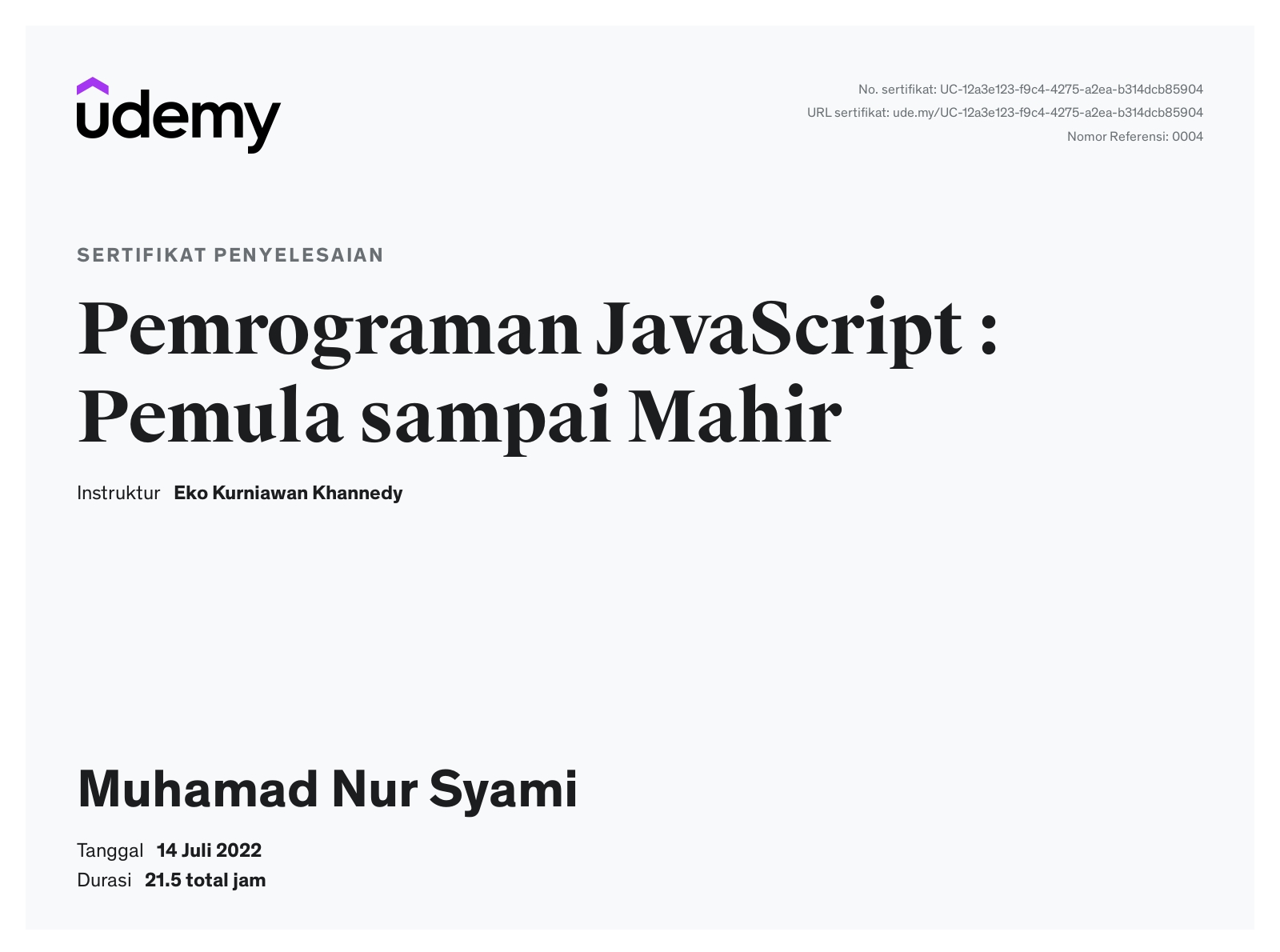 Sertifkat Javascript